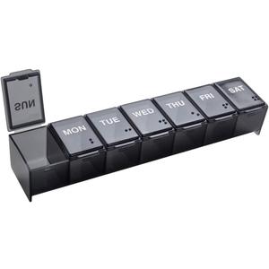 EZY DOSE Weekly (7-Day) Pill Case, Medicine Planner, Vitamin Organizer Box, Convenient and Easy to Use, Large Compartments, Travel Friendly, Black, Made in the USA, BPA Free (Negro -)