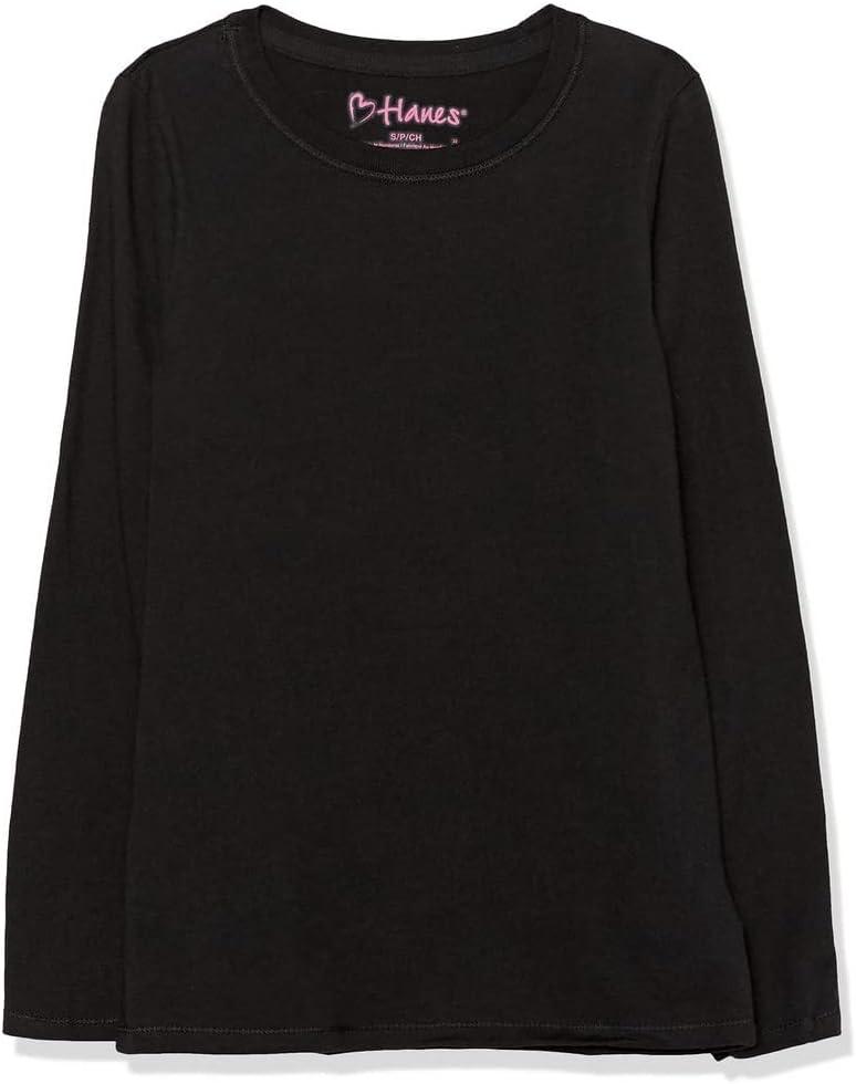Hanes Girls' Comfortsoft Long Sleeve Tee (X-Large, Black)