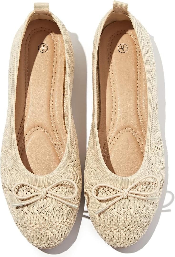 Women's Flats Shoes Dress Shoes Round Toe Ballet Flats Comfortable Crochet Lace Black Flats Low Heel (6, Apricot)