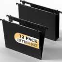 Plastic Hanging File Folders,Letter Size,Reinforced Hang Folders,Standard File Folders for Filing Cabinet,Plastic Hanging Folders,1/5-Cut Tabs,Designed for Home and Office,Black,12 Pack