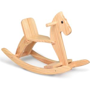 Rocking Horse Wooden Ride On Toy for Kids Classic Design Rocking Horse with Pedal and Safe Backrest Fine Workmanship(Classic, Natural)