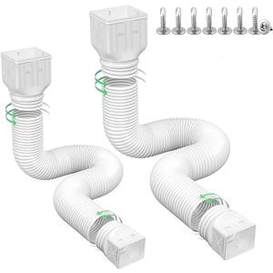 2 Pack Flexible Rain Gutter Downspout Extensions,Drain Downspout Extender,Gutter Extension Flexible,Down Spout Drain Extension Pipes,Extendable from 21 to 60 Inches (White)