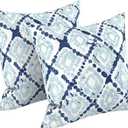 LVTXIII 2 Pack Outdoor Pillow Covers ONLY 18x18 Inch, Water-Repellent Square Decorative Cushion Covers for Patio Furniture, Garden, Sofa, Boho Geometry Blue