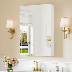 Keonjinn 24 x 32 Inch Medicine Cabinet Mirror, Assembly Required, Large White Medicine Cabinets for Bathroom, Stepless Adjustable Shelves, Tempered Glass, Soft Closing, Recessed or Wall Mount