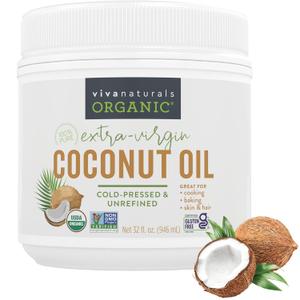 Viva Naturals Organic Coconut Oil - Unrefined and Cold-Pressed, Natural Hair Oil, Skin Oil and Cooking Oil with Fresh Flavor, Non-GMO Extra Virgin Coconut Oil (Aceite de Coco), USDA Organic, 32 Fl Oz (Pack of 1)  (BBD 06 FEB 2027)