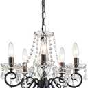 ANJIADENGSHI Small Crystal Chandelier, Modern Black Chandelier Dining Room Light Fixture, Mini Crystal Pendant Light for Bedroom Ceiling Light Fixture for Living Room Entryway Kitchen Island Hallway (16.5" High 17" Wide)