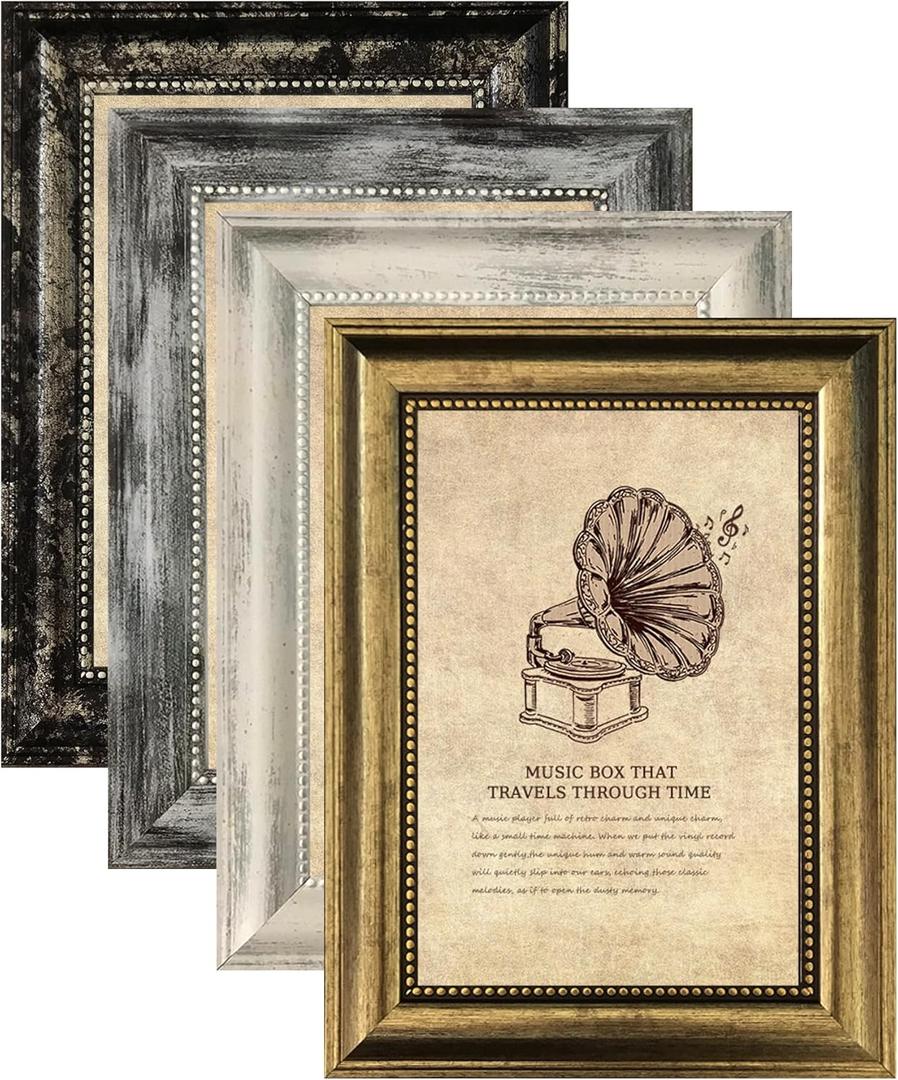 8x10 Picture Frames Set of 4- Rustic Retro Photo Frame with Real Glass Wall Mount and Tabletop Display Family Friends Wedding Gift