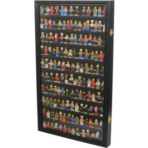 DisplayGifts Building Block Toy Minifigures Miniatures Thimble Display Case Wall Cabinet Standing Plates Included, UV Protection Door Black Finish Frame