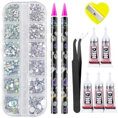Canvalite Rhinestones 2784PCS in 6 Sizes Flat Back Gems, Crystal AB Art Gems with 5Pcs Jewelry Glue, Pick Up Tweezers and Picker Dotting Pen for Nails, Makeup, Stocking Stuffers Gifts for Women