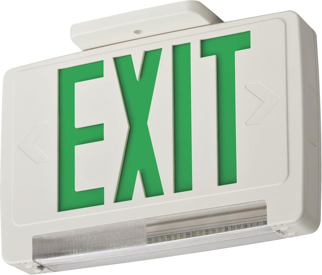 Lithonia Lighting ECBG LED M6 LED Exit and Emergency Light Bar Combo Fixture with Back Up Battery, Green Letters