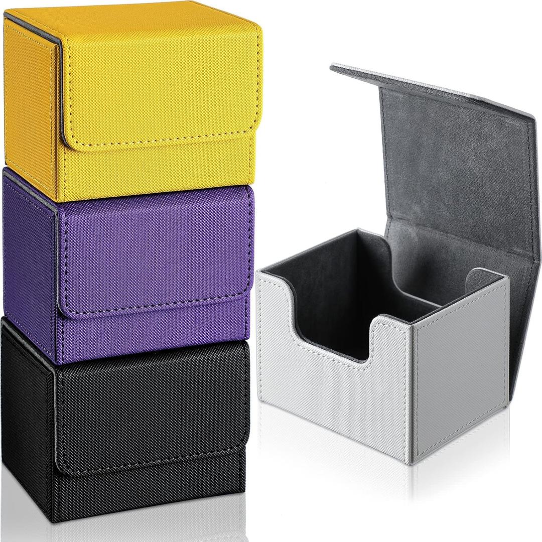 Yookeer 4 Pieces Leather Deck Card Boxes Cards Deck Game Box for Collectible Playing Card Box Compatible with MTG Commander(Black, Purple, Yellow, White, Horizontal)
