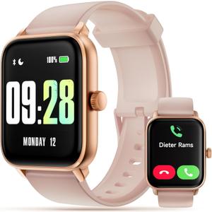 Smart Watch Answer/Make Calls, 1.85" Aluminum Case Alexa Built-in Fitness Tracker with IP68 Waterproof/100 Sports Modes/Heart Rate/Sleep for iOS/Android (Champagne Pink)