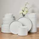 E-far 24-Piece Stoneware Dinnerware Sets, Plates and Bowls Sets for 8, Kitchen Modern Dinning Porcelain Dishes Set, Chip & Scratch Resistant, Dishwasher & Microwave Safe, Speckled White