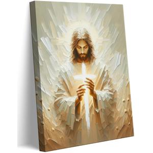 Jesus Canvas Wall Art Christian Cross Wall Decor Pictures God Painting Divine Mercy Poster Print for Church Prayer Room Living Room Decoration (12x16)