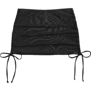 Women's Mesh Sheer Drawstring Solid Summer Bikini Cover Up Skirt (Black) Small 