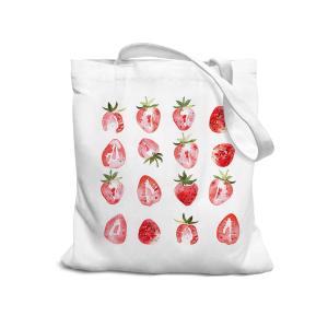 SZERE Pink Strawberry Cute Canvas Tote Bag for Women, Strawberry Themed Gifts Tote Bag for Women Teens Teen Girls, Girls Tote Bags, Cute Small Work Travel Shopping Tote Bags Grocery Reusable Bags