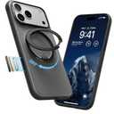 TORRAS 360 Magnetic Stand for iPhone 17 Pro Case, [Fit for MagSafe] [Rotatable Ring Kickstand] [4X MilGrade Shockproof] Slim Phone Cover, Camera Button, Obsidian Black, Translucent, Ostand O3 Fitness