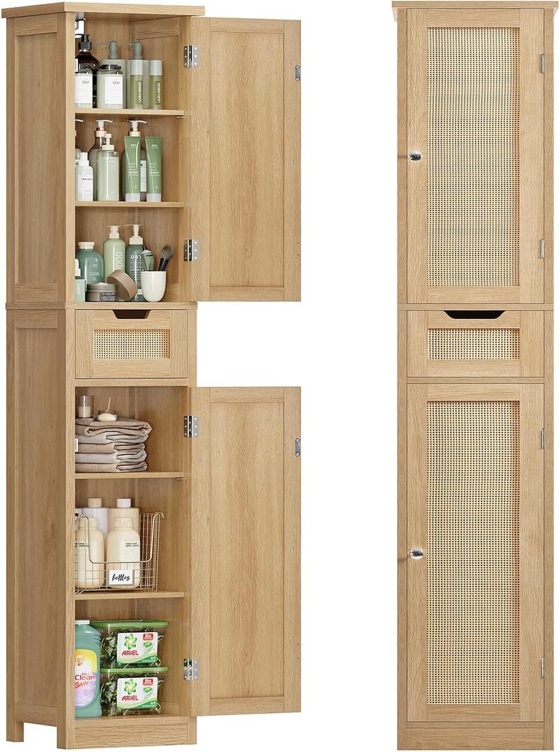 Iwell 66.9" Tall Bathroom Storage Cabinet with 2 Doors & 1 Drawer, 11.8"D