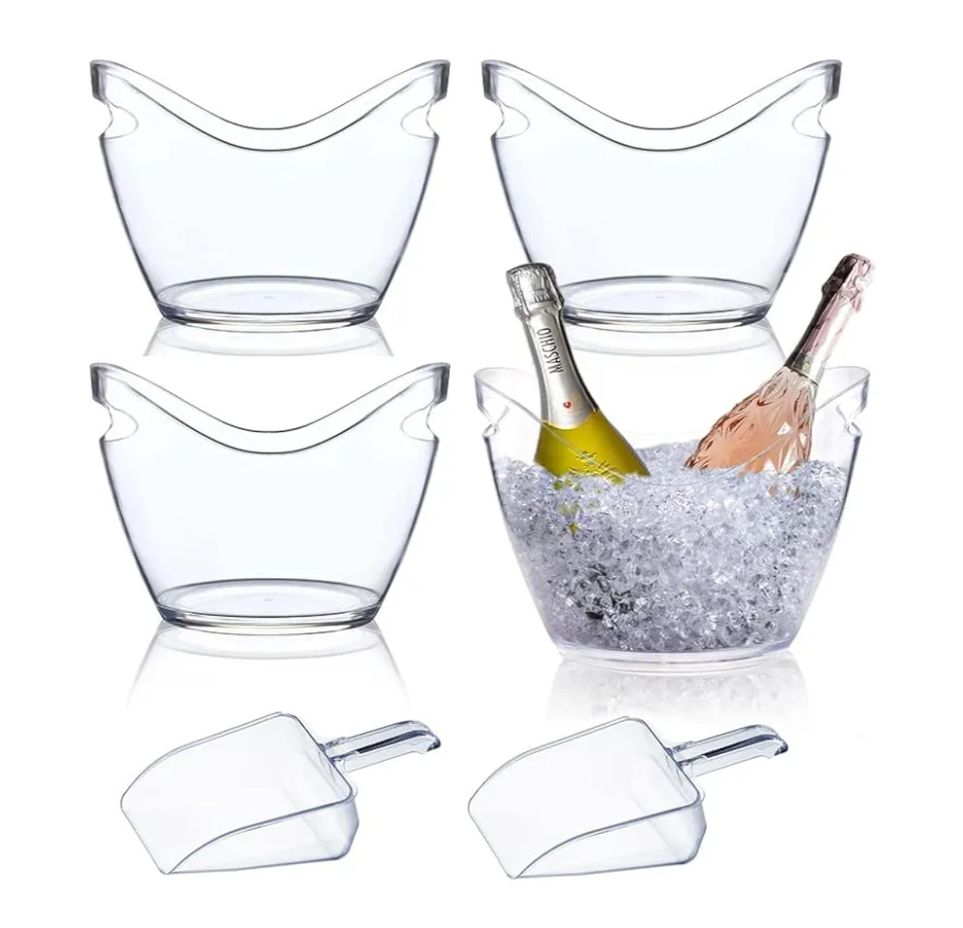 Beverage Tubs for Parties Plastic Ice Bucket for Cocktail Bar Clear Acrylic Bucket with Scoops Drink Bucket Cooler for Chiller Bin for Champagne or Beer (4 L)