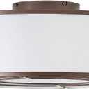 Caged Ceiling Fans with Lights Flush Mount, Low Profile Ceiling Fan with Lights Remote Control, 20'' Modern Bladeless 6 Speeds for Bedroom, Nursery, Kitchen, Brown