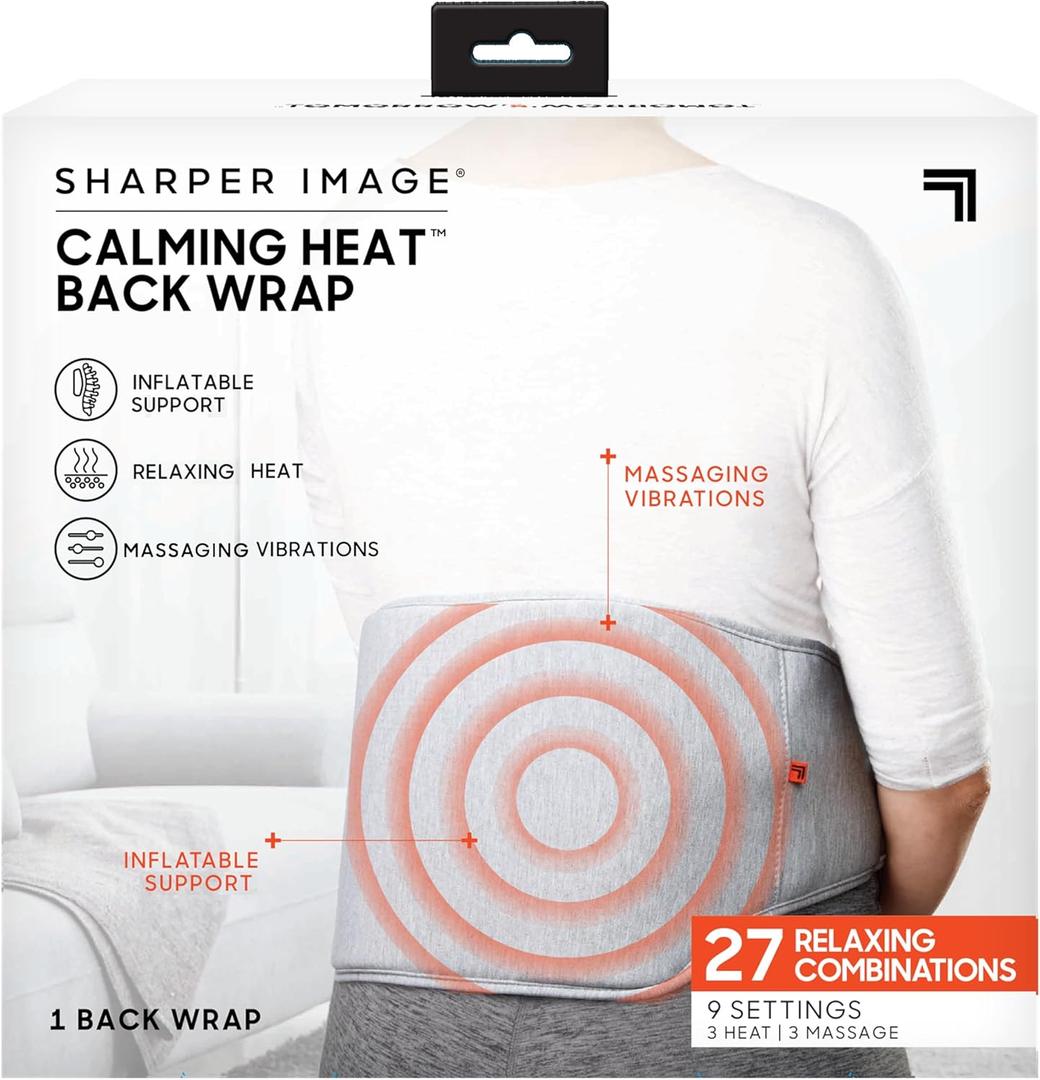 Calming Heat Back Wrap by Sharper Image | Cordless Electric Inflatable Heating Pad, Auto Shut-Off Feature, Gift for Holidays, Women & Men | 3 Heat, 3 Vibrating Massage (Back Wrap Without Power Pack - 27 Combinations)
