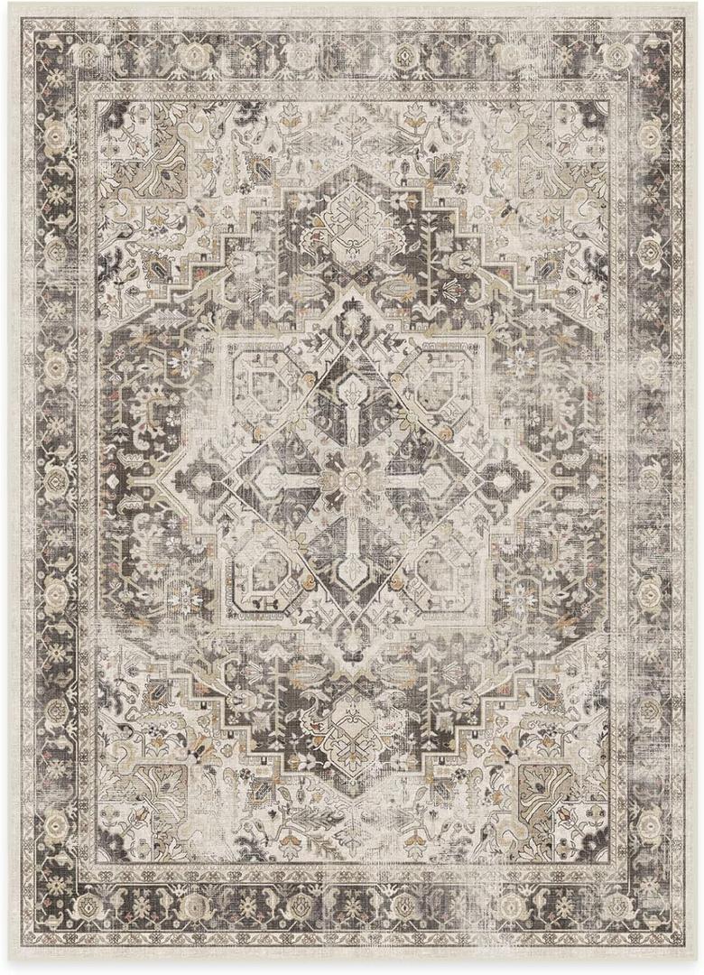 RUGGABLE Washable Vintage Area Rug  Kamran Hazel 5x7, Stain-Resistant, Non-Slip  Medium Machine Washable Rugs for Living Room, Bedroom, Hallway, Entryway & Officewith Standard Pad