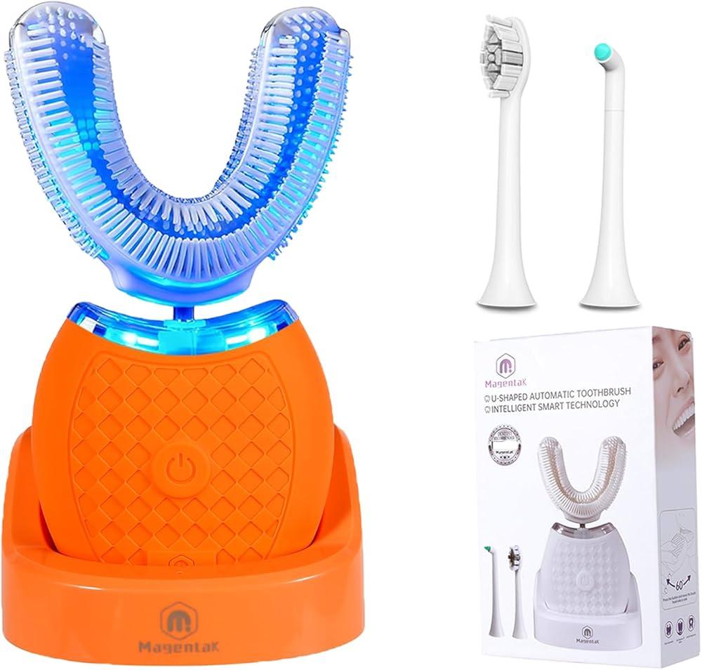Ultrasonic U-Shaped Toothbrush for Adults, Electric Toothbrush for Teeth Whitening, Automatic 360-degree with Waterproof IPX7, 4 Modes for Cleaning(Orange)