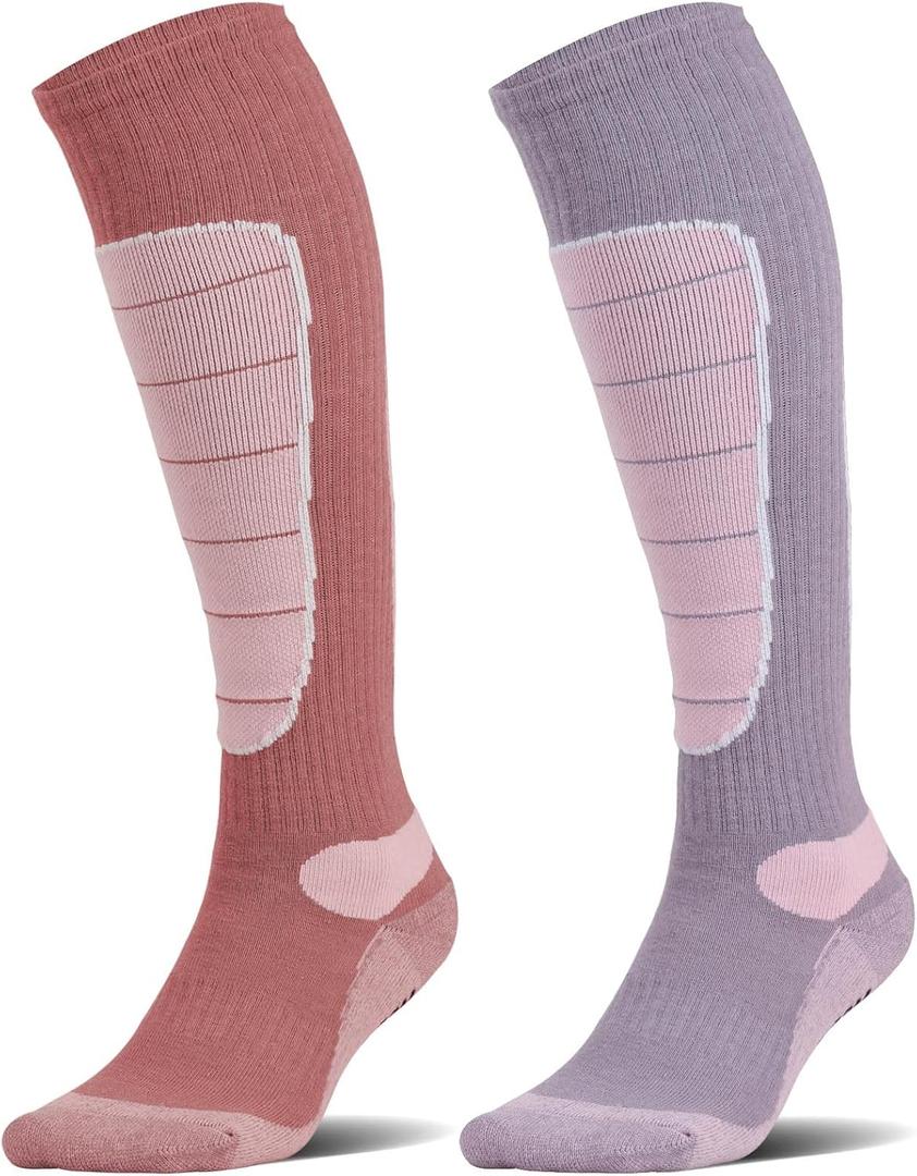 Hylaea Merino Wool Ski Socks, Cold Weather Socks for Snowboarding, Snow, Winter, Thermal Knee-high Warm Socks, Hunting (Medium, Pink Rose (2 Pairs))