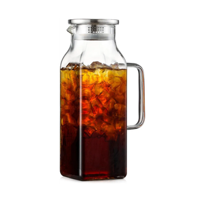 2 Quart (2 Liter 68 oz) Square Glass Pitcher with Lid and Spout, Water Pitchers with Handle for Fridge, Borosilicate Glass Carafe for Hot/Cold Drink, Large Jug for Iced Tea, Coffee,Juice,Milk,Beverage