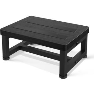 Step Stools for Adults Kids with Non-Slip Rubber Feet, Heavy Duty Wide Wooden Stepping 500-LBS Capacity Bedroom Kitchen Bathroom, Sturdy Bed Steps High Beds, Easy Assembly, Black