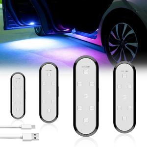 Sidaqi 4X Car LED Door Lights Magnetic 7 Colors 4 Modes Infrared Sensing Door Sills Lights Wireless LED Interior Step Courtesy Welcome Lights Car Door Projector Lights