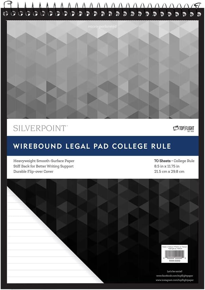 Іуе ща 2, Silverpoint Top Wire Legal Pad, College Rule, Heavy Back, 8.5 x 11.75 Inches, 70 Sheets, Protective Cover, Gray/Black (51073) And BIC Pen