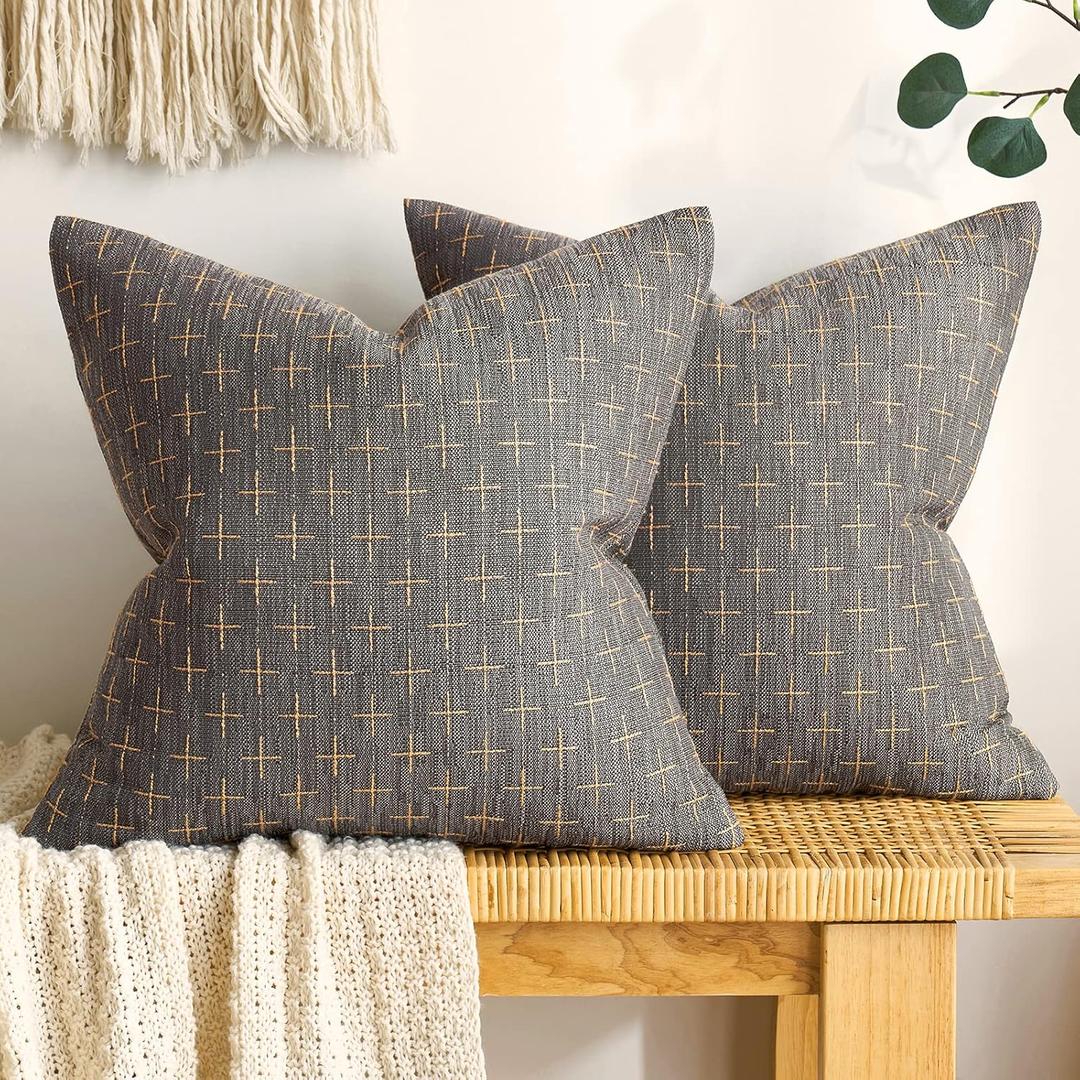 MIULEE Pack of 2 Decorative Burlap Linen Throw Pillow Covers Modern Farmhouse Pillowcase Rustic Woven Textured Cushion Cover for Sofa Couch Bed 16x16 Inch Dark Grey