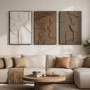 Large 3D Textured Framed Neutral Abstract Wall Art for Living Room, 3 Piece, 24"w X 36"h X 3pcs
