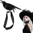 Wowagoga Halloween Realistic Crow Black Feather Crow Statue Shoulder Strap Style Halloween Party Decoration Outdoor Bird Props for Holiday Dressing