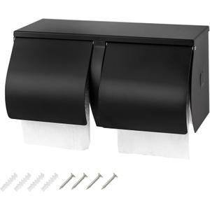Double Roll Toilet Paper Holder Dispenser with Shelf Storage-Commercial 2-Roll Side by Side Stainless Steel Toilet Tissue Holder/Dispenser Wall Mount for Bathroom/Restroom(Black