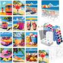 Ctosree 3 Sets Pre Drawn Canvas Kit for Painting Adults Sip and Paint Kit Art Pre Printed Canvas Bulk for Easter Mother's Day Gifts Adult's Date Night(Hawaii Vacation,8 x 10 in), 12 paints, 3 paintingsand 12 brushes