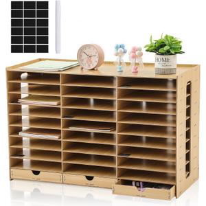 Colingmill Classroom Mailboxes Wooden Teacher Student Mailboxes for Classroom Literature Paper Organizer Compartments with Drawers, Sturdy Ease Setup for Home Office School(30 Slots)