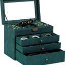 Jewelry Box for Women, 4 Layers, Vintage Jewelry Organizer and Display Box, Large Capacity Necklace Storage for Earrings Bracelets Rings,Ideal Gift for Your Loved Ones,Green