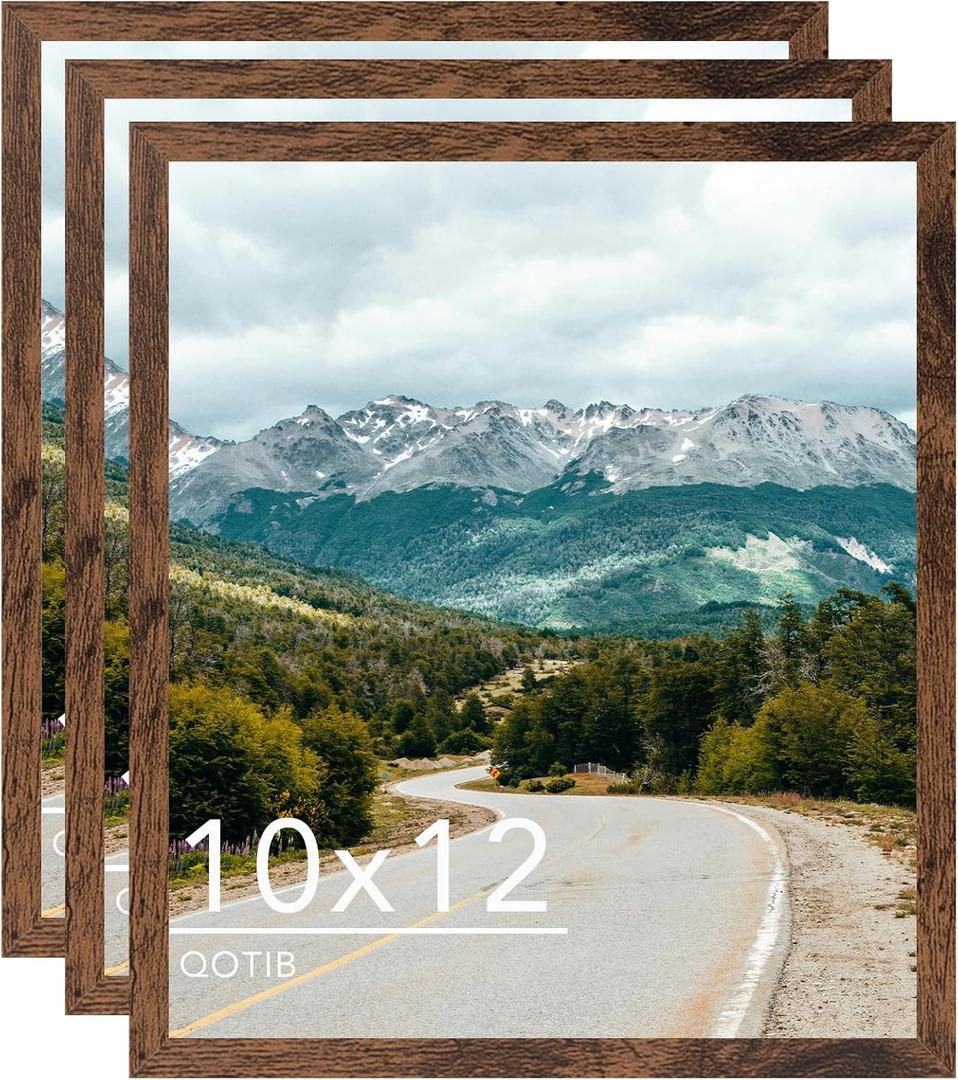 10x12 Picture Frame Deep Brown for Wall Hanging, Wood 10 x 12 Frame Photo Frame for Wall Horizontally or Vertically, Deep Brown, 3 Pack