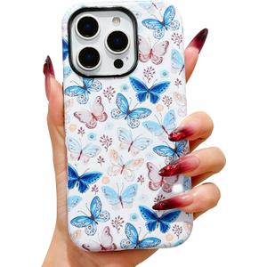 Designed for iPhone 16 Pro Max Phone Case,Cute Butterfly with Shockproof Slim Soft TPU Hard PC Protective Phone Cases Cover for Women Girls Aesthetic-Butterfly