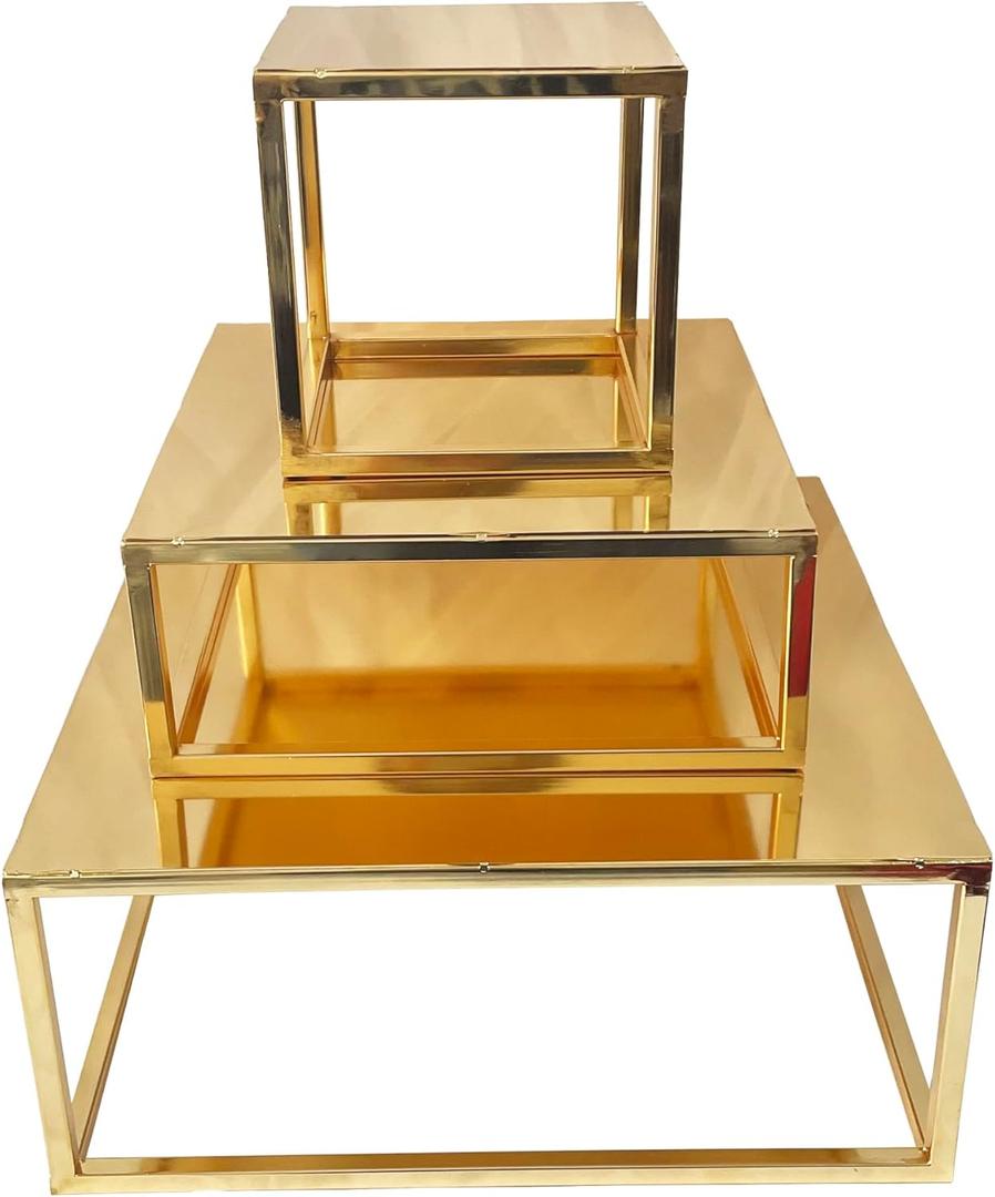 3pc Set Gold Cake Stand Square