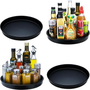 Amolliar 10" Lazy Susan Organizer, Metal Turntable Organizer, Black 4 Pack