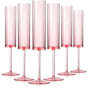 6 Pieces Acrylic Pink Champagne Flutes 5.4 OZ Square Champagne Glasses Stemmed Coupes Reusable Wedding Toasting Glasses Rose Bride Wine Glasses For Birthday Party Wedding Anniversary Christmas
