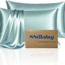 Mulberry Silk King Size Pillow Cases Set of 2, Ultra Smooth Soft Breathable Cooling Pillow Cases for Hot Sleepers, Silk Satin Pillowcases 2 Pack with Zipper for Hair and Skin, Gifts for Women, King - 20×36 Inch