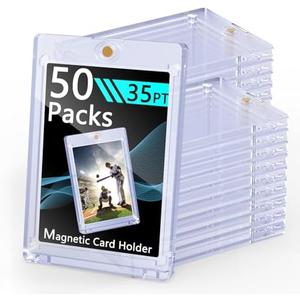SAMYUCHO 50ct Magnetic Card Holders, 35pt Magnetic Trading Card Protectors U-V Protection Display Cases, Hard Plastic Sleeves for Sports Game MTG Standard Cards
