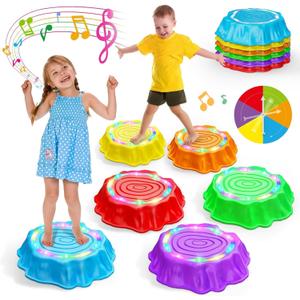 Flooyes Stepping Stones for Kids, 6pcs Light up & Music Non-Slip Stepping Stones, Sensory Toy for Toddler Balance & Coordination Skills, Indoor & Outdoor Toys, Toys for Toddlers Ages 3-5