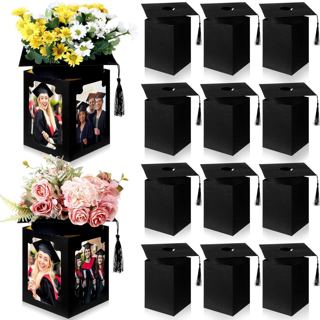 Youyole 12 Pcs 2026 Graduation Photo Box Centerpieces for Table, Class of 2026 Table Decor Picture Frame Holders, 6x4 Inch Grad Party Favors Photo Props for Congrats Grad Decorations Gift(Hat,Black)