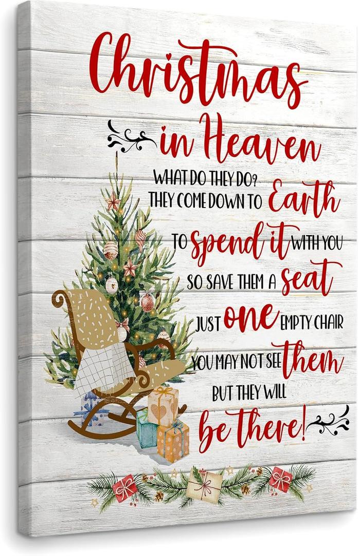 WODMIS Christmas Wall Decor - Framed Canvas Art, Flower Tree & Signs, Perfect for Kitchen, Room & Heaven Themed Decorations, 16x24