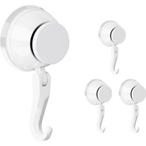 Suction Cup Hooks, 4 Pack 11 lbs Heavy Duty Hooks for Inside Shower, Bathroom, Kitchen, Glass Door, Tile, Reusable & Removable Vacuum Suction Towel Hooks - White